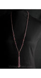 Beautiful 1920s Flapper Necklace - Lavender Lilac Glass Y with Fringe Tassel - Deco 20s 30s Light Purple Jewelry - Long Length to Waist