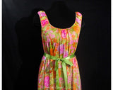 Size 6 Floral Nightgown - Sleeveless 60s Summer Nightie - Sexy Sweet Long Pink & Orange Impressionist Roses - 1960s Vanity Fair - Bust 34