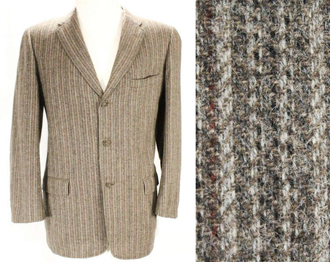 Large Men's Suit Jacket - 1950s 60s Gray Wool Tweed Blazer - Professor Style 50s Sport Coat - Handsome Striped Wool - 3-Button - Chest 44