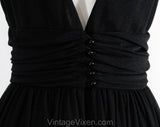 Size 8 Black Party Dress with Full Circle Skirt - Black Jersey Knit Cocktail by Designer Charles Glueck - Plunge Neck Evening Glam - Bust 38