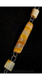 Hippie 1970s Tawny Striped Quartz Pendant Necklace - Orange Amber Beige Stone - 70s Artisan Look - South American Style - Primitive - 35665