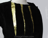 Size 12 Leather Jacket by Mario Valentino - Designer 80s 90s Avant Garde Black Suede - Metallic Gold Slashes - Asymmetric Front - Bust 39