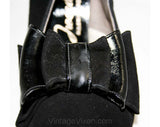 Size 5.5 1930s Black Suede Peep Toe Shoe with Bows - Glam Authentic 30s 40s High Heel - Hollywood Starlet Style NOS Deadstock - Unworn 5 1/2