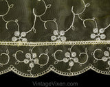 Embroidered Dining Tablecloth - Oval Shaped 59 x 128 Inches - Sheer Maize Yellow Nylon Organdy - 60s 70s Eyelet Style Embroidery - Scallops