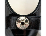 Size 5 Black Shoes - Modernist Femme 1950s Kitten Heels with Mirror Discs - 5AA Low Heels - Deadstock - Classic - Sophisticated - 40315-1