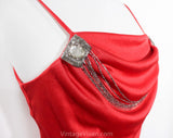 Size 8 Red Disco Dress - Sexy 1970s 80s Jersey Knit Cocktail by Night Visionz California - Deco Inspired 70s Evening Glamor - Beaded Swag