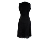 Size 8 50s Summer House Dress - 1950s Black Cotton Button-Front - Girl Next Door Tailoring with White Piping - Waist 26 - NWT Deadstock