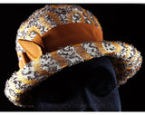 1960s Cloche Hat - 1920s Flapper Inspired Millinery - Beautiful Stitchwork & French Knots - Pumpkin Orange Gray Ivory - Fall - 47948