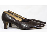 Size 7 Faux Alligator Shoes - Unworn 1960s Reptile Style Pumps - 7C Wide Width Brown Embossed Vinyl by Cotillion - Autumn 60s NOS Deadstock
