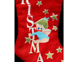 60s Christmas Stocking - Red Flannel - Silly Angel - Merry Christmas - 1960s - Holiday Style - Sequins - Beads - Metallic - 42800