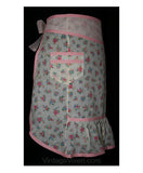 Charming 1930s Pink Floral Print Organdy Apron - Small Medium Apron - Size 6 to 10 - Feminine - Cute Sheer Cotton - Waist 26 to 28 - 30494-1