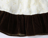 Prairie Baby's Dress - Size 9 to 12 Months - 1970s Retro Brown Velveteen Hippie Pinafore Style Frock with Faux Eyelet Cotton - Little House