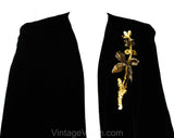 Size 10 1940s Black Velvet Coat - 40s Evening Jacket with Gold Sequins Flower & Quilted Lining - Authentic WWII Era Formal Wear - Bust 38