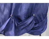 Size 8 Designer Dress with Special Details - Periwinkle Indigo Purple Silk Brocade - Leafy Appliques & Hand Beading - Swag Skirt - Bust 36