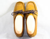 Size 7 1/2 Leather Shoes - Brown Sneaker Style 1960s Casual Shoes with Lace Up - Cute 60s Tan with Top Stitching & Lacing - 7.5 M Deadstock