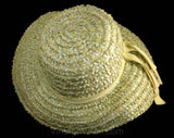 Wide Brim Hat - Tender Spring Green - 1960s - Ribbon - Straw 41427-1