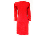 Size 6 Red Designer Dress - 1980s Minimalist Post Modern Design by Ungaro - Long Sleeve Square Neck 80s Pinstripe Office Sheath - Waist 29.5