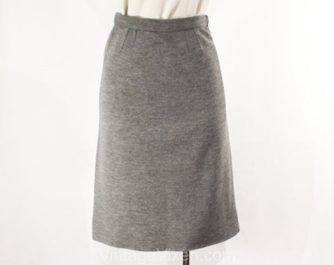 Size 2 1960s Gray Skirt - Classic Heathered Knit Pencil Straight Skirt - Light Medium Grey Wool Blend - 60s Secretary Office Wear - Waist 26