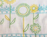 Cute 1960s Girl's Summer Shirt with Mod Flowers - Size 6 Girls Crop Top - Childrens Casual 60s White Knit with Blue Yellow Green - Chest 25