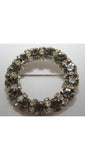 Beautiful Smoke Rhinestone Circle Pin & Earrings - Joseph Warner - Winter - Gray Glass 1950s Designer Brooch - Mid Century Chic - 28146-1