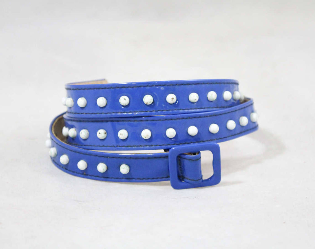 New Wave Electric Blue Studded Belt - Size 10 to 12 - Retro Disco 70s 80s Punk Skinny Belt - Waist 29 to 30 - NWT 1980s Deadstock - 48987