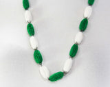 1960s Yarn Necklace - Emerald Green & White Acrylic Yarn Beads - Cute and Crafty 60s Handmade Jewelry - Kitsch 60's 70's Design