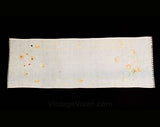 1940s Table Runner - Shabby Flower Baskets Embroidery - As Is for Salvage - Pink Orange Mint Green - 40s Embroidered Dresser Runner - 49781