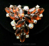 Vintage 1960s Brown Rhinestone Pin & Earrings - Fall Autumn 1960s Lovely Quality Jewelry Set - Excellent Condition - Root Beer Demi Parure