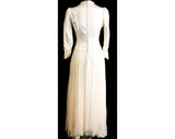Size 4 Wedding Dress - Late 1930s Ivory Satin & Mesh Knit Bridal Gown - 30s 40s Innocent Wartime Beauty - Bust 33.5 - Waist 24.5 - 31836
