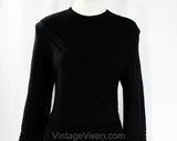 Size 10 Italian Wool Dress - 1960s Black Asymmetric Cabled Sweater Knit by Cadillac - Long Sleeve - Top Quality 60s NWT Deadstock - Bust 37
