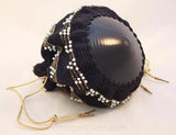 Terrific 1950s Navy Crochet Hat & Handbag Set - Multi Piece Set - Navy Blue and Silver - Drawstring Purse - Wooden Beads - Mint - 35939