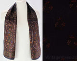 Liberty of London Silk Scarf - Brown Paisley Neck Scarf - Made in England - 1960s Paisleys Border Print - Umber Black Purple - Rectangular