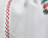 Large Designer Peasant Dress - Size 12 Bohemian Summer Frock with Cross Stitch Embroidery - 80s Does 30s Scarlet Red & White - Bust up to 42