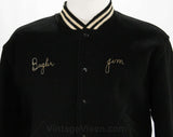 Men's Large Letter Jacket - Drum & Bugle Corps - 1950s Kenosha Kingsmen Athletic Sports Jacket - Black Wool with Chain Stitching - Chest 46