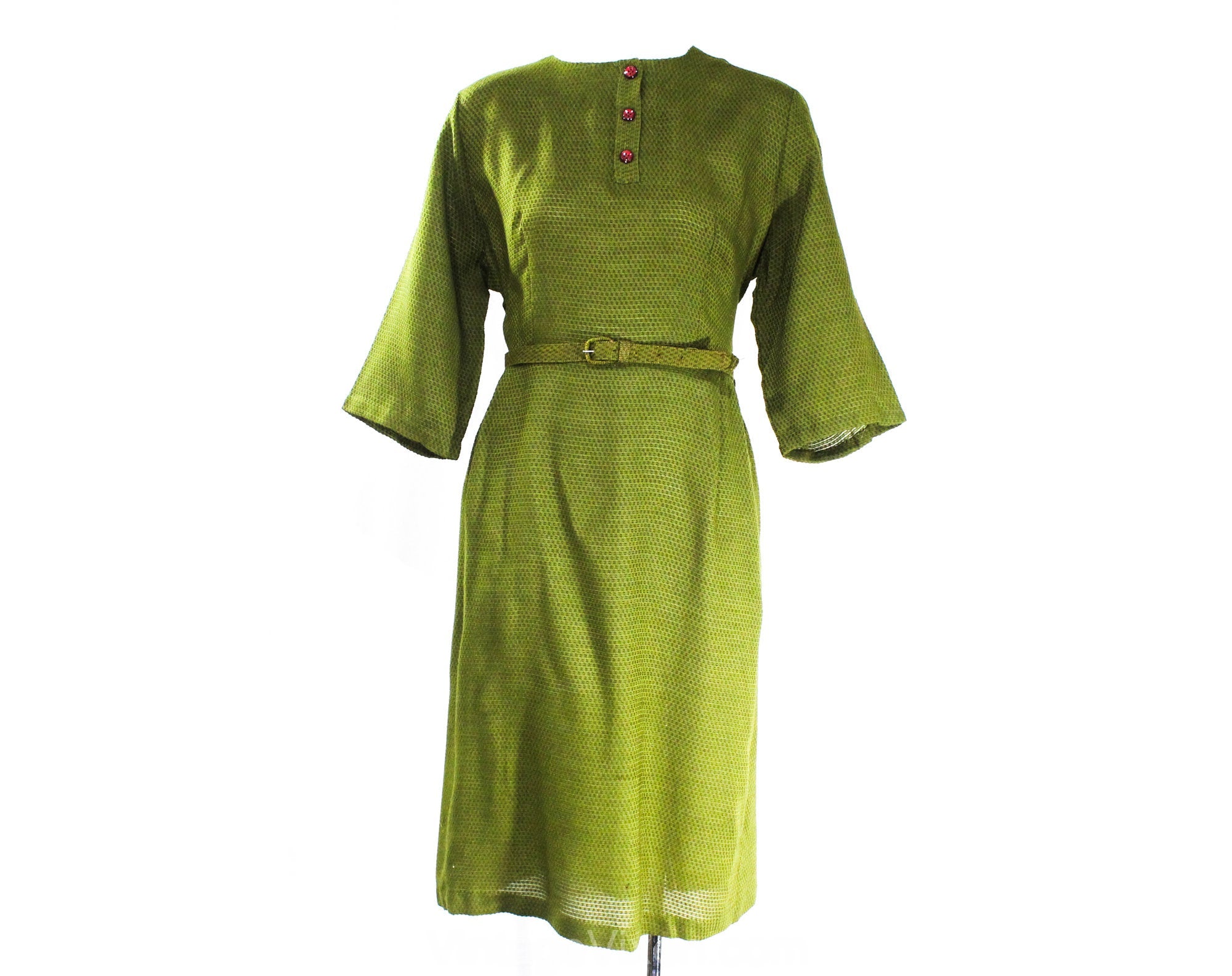 Size 14 Olive Green 1960s Tailored Dress & Belt - Large Petite 60s Avo Vintage Vixen Clothing Size 14 Olive Green 1960s Tailored Dress & Belt - Large Petite 60s Avo Vintage Vixen Clothing