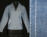 Size 10 Cotton Windbreaker - Cute 60s Denim Chambray Canvas Casual Jacket - 1960s Nautical Chic Work Wear Utilitarian Mod - Bust 37 - 40862