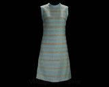 Size 4 Blue Dress - Sleeveless 1960s Pastel Powder Blue & Metallic Blue Knit Sheath - 60s Striped Cocktail Party Dress - Bust 33.5 - 49526