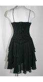 Size 6 Black Dress - 80s Party Girl Cocktail with Tiered Skirt - Flirty Full Skirt - Small Size Date Night Dress - Bust 35.5 - 39077-1
