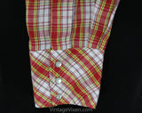 Size Medium Men's Western Shirt - 1970s Rockabilly Red & Yellow Plaid Cotton - Pearly Snaps - 70s Casual Cowboy Top by Miller - Chest 42