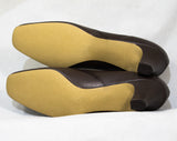 Size 7 Brown Shoes with Cutwork Scallops - 1950s 1960s Chocolate Mocha Leather Heels by Cotillion - 60s Unworn NOS Deadstock - 7B Width