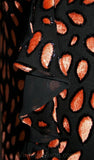 Size 2 Orange & Black Cut Velvet Evening Gown by Countess Alexander - Designer - Paisley Formal Dress - Long Sleeved - Bust 34 - 31637