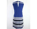 Girls Dress - Mediterranean Cotton Shift Dress - 60s Indigo Navy & White Border - Made in Greece - Child Size 12 or Ladies Size 2 - 41764