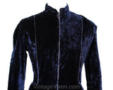 Size 6 Authentic 1930s Ice Skating Dress - Midnight Blue Velvet Long Sleeved 30s Winter Frock - High Neck Zip Front Full Skirt - Waist 26