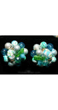 FINAL SALE Resort Chic 1960s Turquoise Speckled Necklace & Earrings - Spring Green and Blue - Double Strand - Secretary Chic - Hong Kong