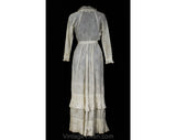 Antique 1900s Dress - XS Winsome Wearable Edwardian Afternoon Gown - Size 0 Feminine Rose Print Cotton & Dainty Net - Lace Trim - Waist 23