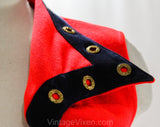 Size 4 Mini Dress - Small 1960s Go-Go Girl Vest & Skirt Set - Red Mod Knit with Studded Metal Navy Trim - Super Iconic 60s Style - Bust 33