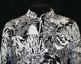 Size 8 1970s Resort Chic Sun Dress & Jacket - Black and White - Tropical Floral Jersey - Monochromatic Maxi Dress - NWT - Bust 35.5 - 41856
