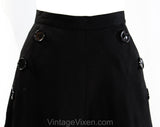 XS 1940s 50s Black Full Skirt - Flared Linen Look Rayon with Sailor Style Button Pockets - Terrific 1950s Swing Style - Size 0 - Waist 23