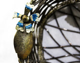 1950s Tole Basket with Heart Shape & Sweet Flowers - Shabby 40s 50s Silver Metal Hand Woven Decorator Container - Red Blue White Hand Paint