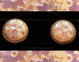 Opalescent Lustre Starflower Earrings & Dress Clip - Pink Pastel Glass 1950s Floral Motif - 50s Demi Parure - Pearlescent - 33999
